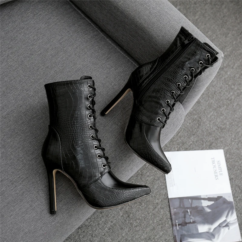 Роскошные женские кожаные ботинки для стриптиза на высоком каблуке 11,5 см; ботильоны из змеиной кожи; весенняя обувь с острым носком и змеиным принтом