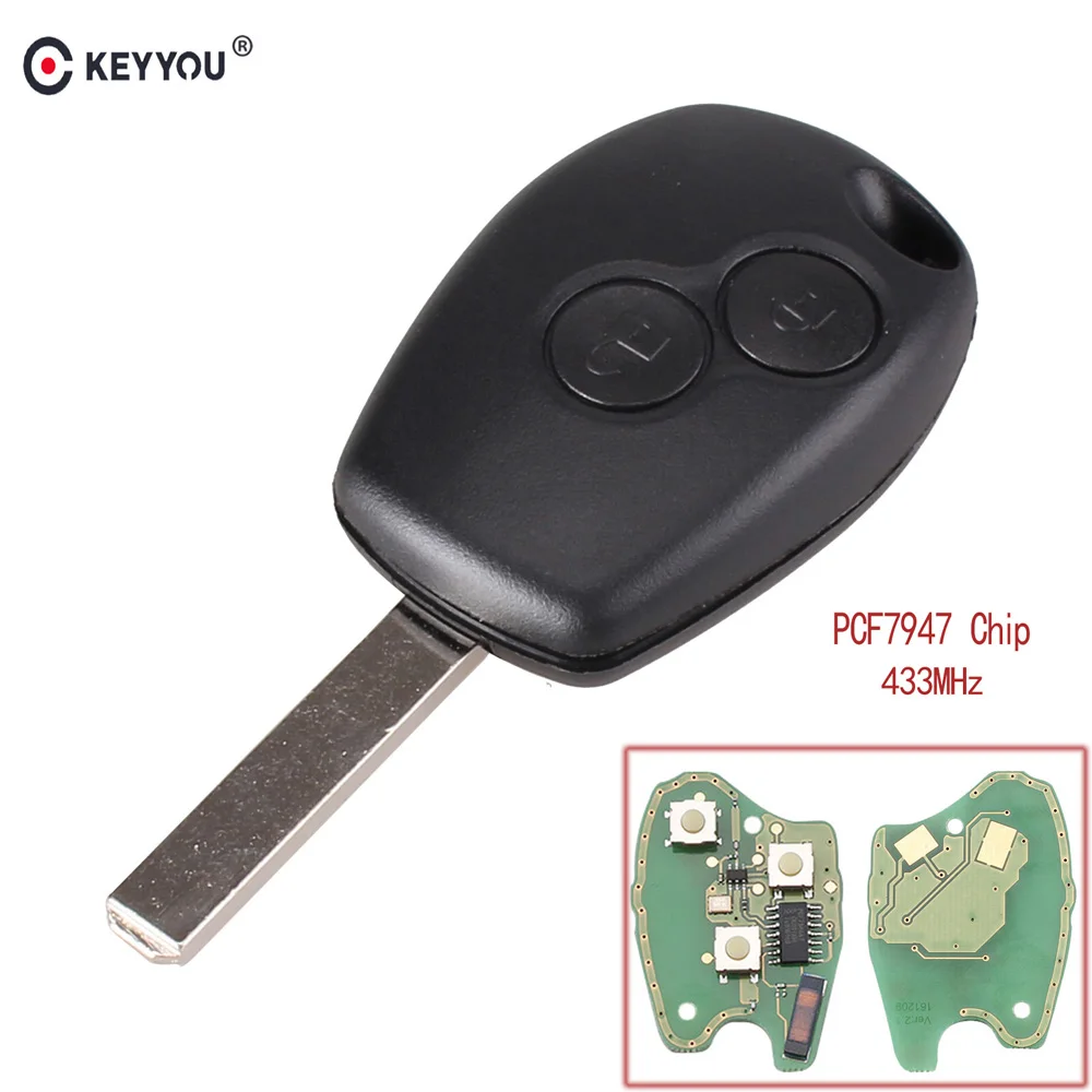 KEYYOU 433MHZ дистанционный Автомобильный ключ для Renault/Kangoo II/Clio III Duster Modus Twingo DACIA Logan ключ управления с чипом PCF7947 - Количество кнопок: 2 Кнопки