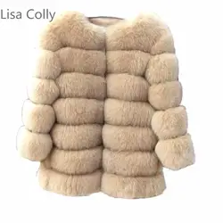 Лиза Colly модные женские туфли лисий мех пальто утепленная верхняя теплая одежда с длинным рукавом пальто из искусственного меха куртка S-4XL