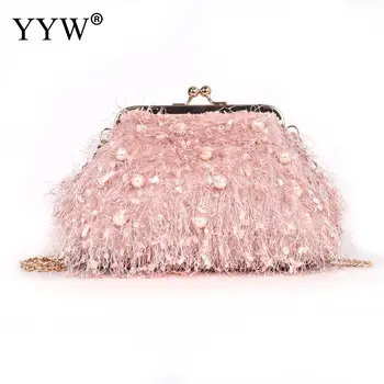 

YYW 2019 Fashion Tassels Dumplings Clutch For Women Soft Chain Handbag Female Girl Party Mini Bag Pearl Purses Bolso Mujer Pink