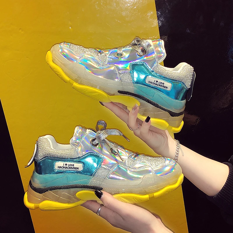 

Hollow Women Shoes Four Seasons Platform Casual Sport Walking Shoes Thicken Bottom Jelly Reflective Sneakers Zapatos De Mujeres