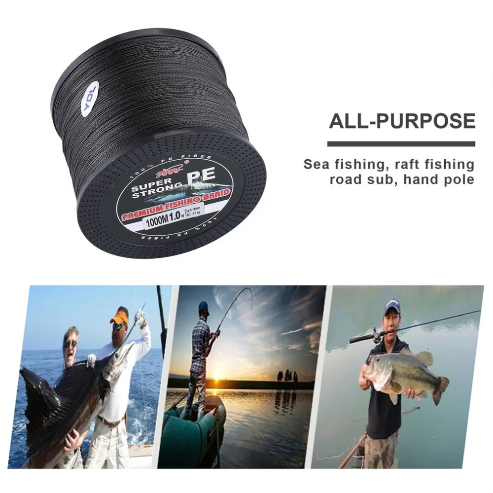 

Strong 4 Strand 1000M Premium PE Braided Fishing Line Lake Multifilament Wire Woven Thread 0.1/1.5/2