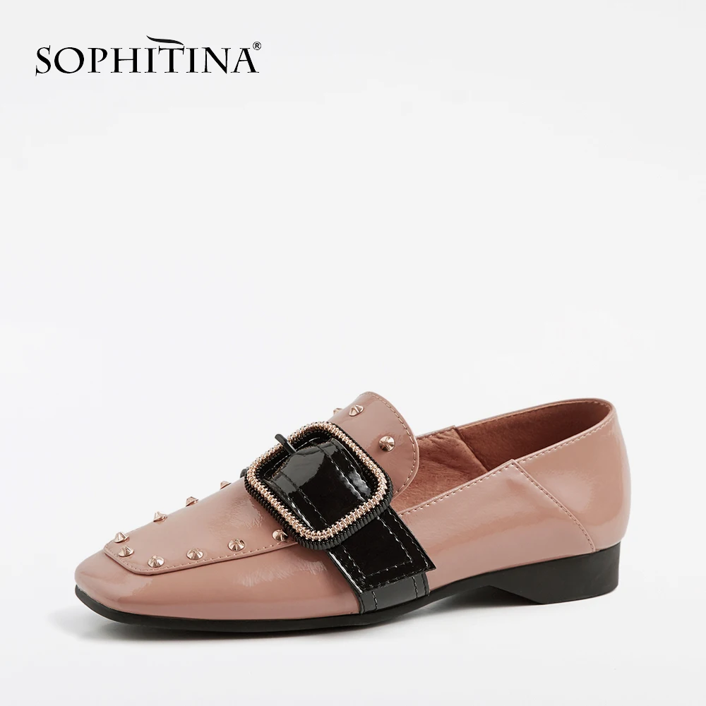 

SOPHITINA Hot Sale Loafers Women Flats Spring Handmade Patent Leather Shoes Elegant Fashion Slip-On Rivet Solid Lady Flats PO54