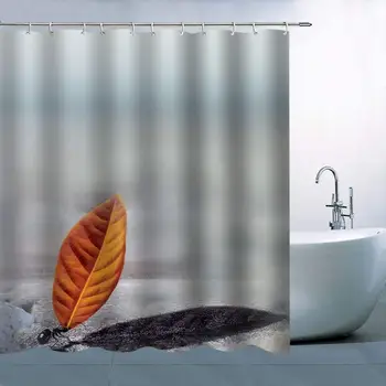 

Personality Leaf Pattern Theme Shower Curtain Black Ant Lifting Yellow Leaf Waterproof