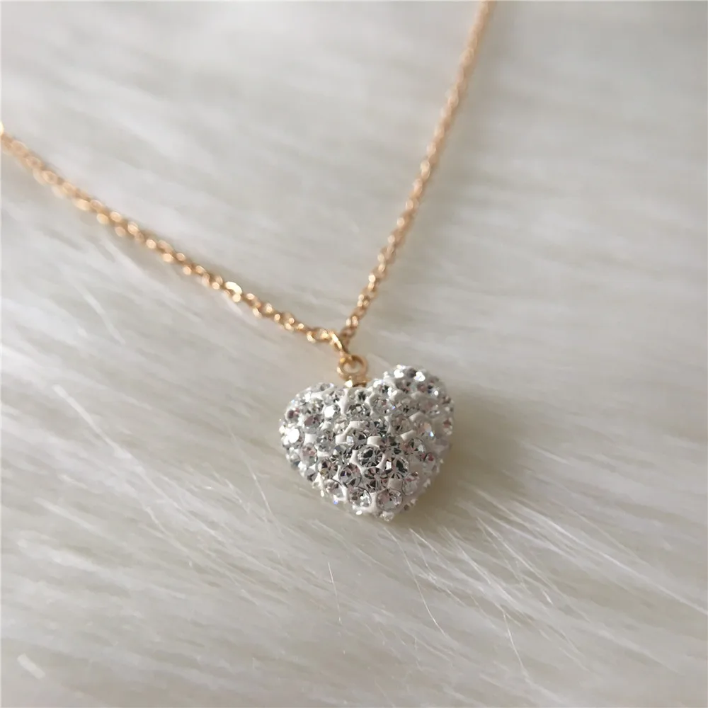 

IMITATION JEWELRY CUTE GOLD COLOR PLATING CLEAR STONE WHITE HEART NECKLACE FOR WOMEN GIRL