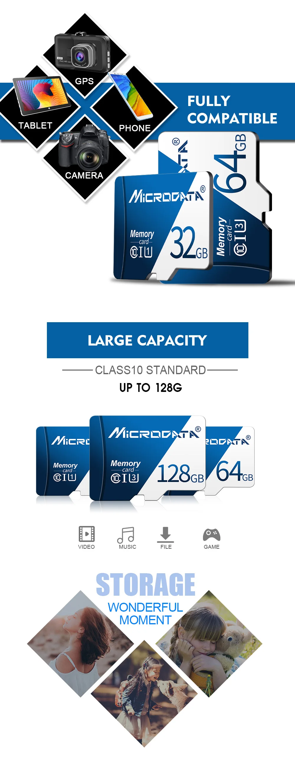 Карта Micro SD 8 ГБ 16 ГБ 32 ГБ SDHC карта памяти Высокоскоростная флеш-карта 64 Гб 128 ГБ SDXC флэш-карта sdcard для смартфонов+ розничная упаковка