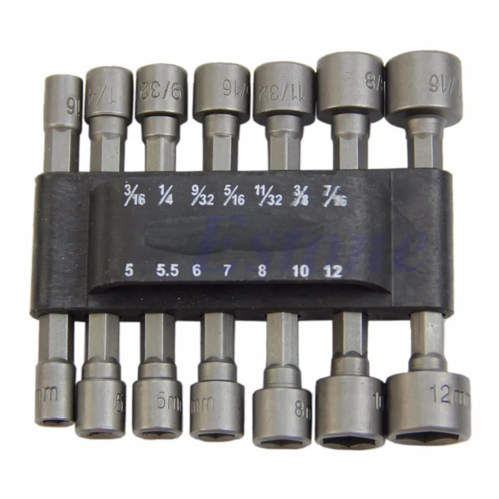 

14Pc Power Nut Driver Drill Bit Set SAE Metric Socket Wrench Screw 1/4"Hex Shank Apr 09