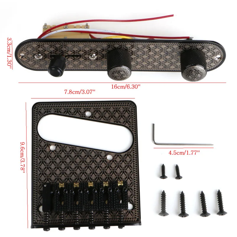 

New 1 Set Guitar Bridge & 3 Way Switch Control Knob Plate Set Black Diamond Pattern