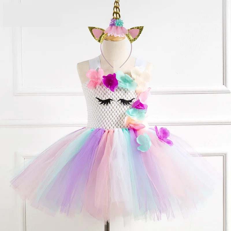 Платье для девочек; праздничное платье для девочек с единорогом; fantasia infantil; Детский костюм; свадебные платья с лентой для малышей; платье-пачка принцессы - Цвет: as picture