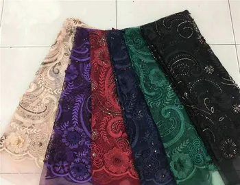 

Fashion design beautiful African net lace fabric with sequins, 2018 Most popular French lace fabric 3D flowers for wedding Red
