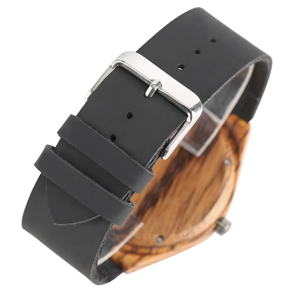 Casual Nature Wooden Male Creative Wrist Watch With Black Genuine Leather Band Strap Men Bamboo Quartz Watches Relojes (7)