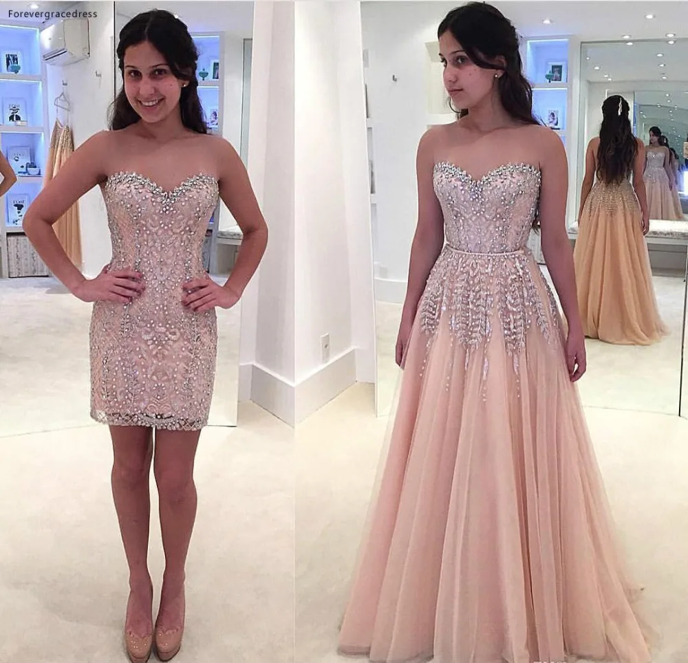 2019 Pink Mini Short Evening Dresses With Detachable Long Tulle Skirt Beads Sweetheart Women Occasion Party Cocktail Prom Gowns BA6785  153
