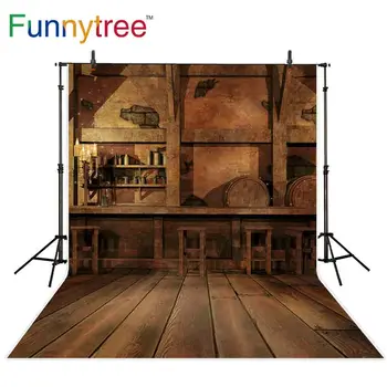 

Funnytree backdrops for photography studio western Old pub brick wall vintage Bar counter vintage background photobooth prop