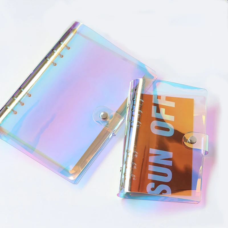

New A5 A6 Laser Handbook Color Change PVC Transparent Loose-leaf notebook cover 45 sheets Refill paper 5 sheets planner dividers