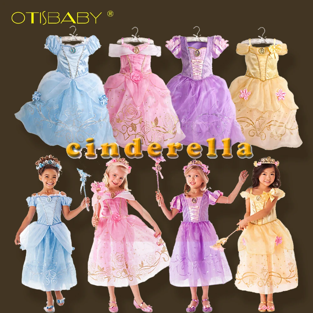 Desiger/летнее платье Золушки для девочек; праздничное платье принцессы для девочек; детская одежда; костюм Белль Рапунцель
