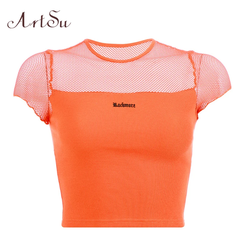 neon orange mesh top