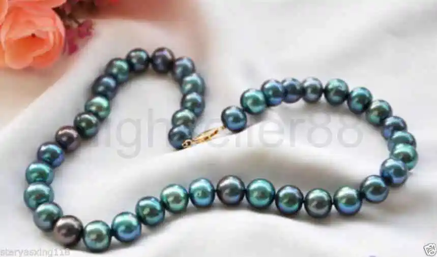 

10-11mm PEACOCK BLACK ROUND Freshwater cultured PEARL NECKLACE 18