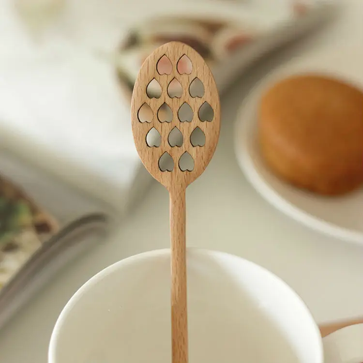 Handcraft Wooden Honey Dippers Honey Server Spoon Heart Shape Wood Honey Stick Tea Accessories Tableware (6)