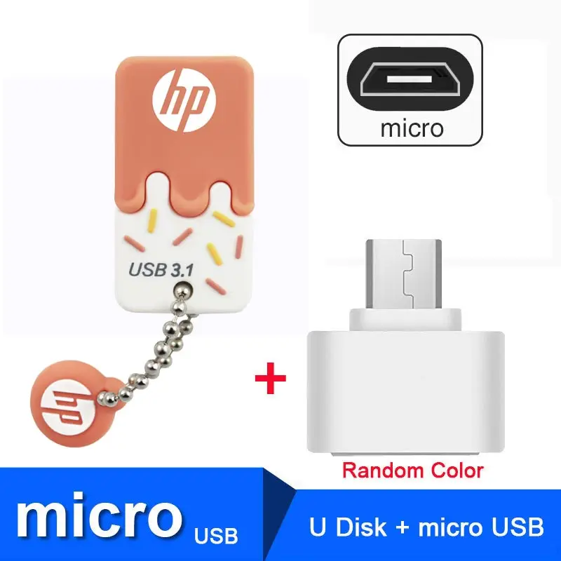 Оригинальное новое поступление hp USB флеш-накопитель 32 Гб 64 Гб 128 ГБ USB3.1 карта памяти оранжевый силиконовый флеш-накопитель плюс DJ OTG адаптер - Цвет: X778w-Or-OTG Adapter