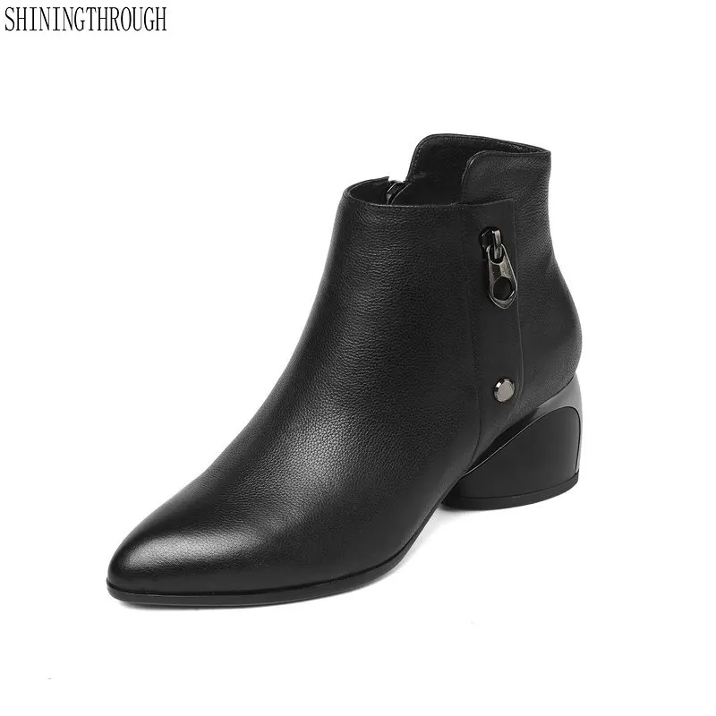 

Women 100% leather ankle boots Shoes Woman Thick Heeled Genuine Leather Motorcycle Boots Women Autumn Winter Boots