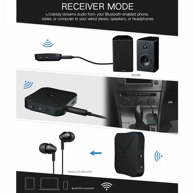 2 в 1 Bluetooth 4,2 приемник и передатчик Bluetooth беспроводной адаптер аудио с 3,5 мм AUX аудио для домашнего ТВ MP3 ПК