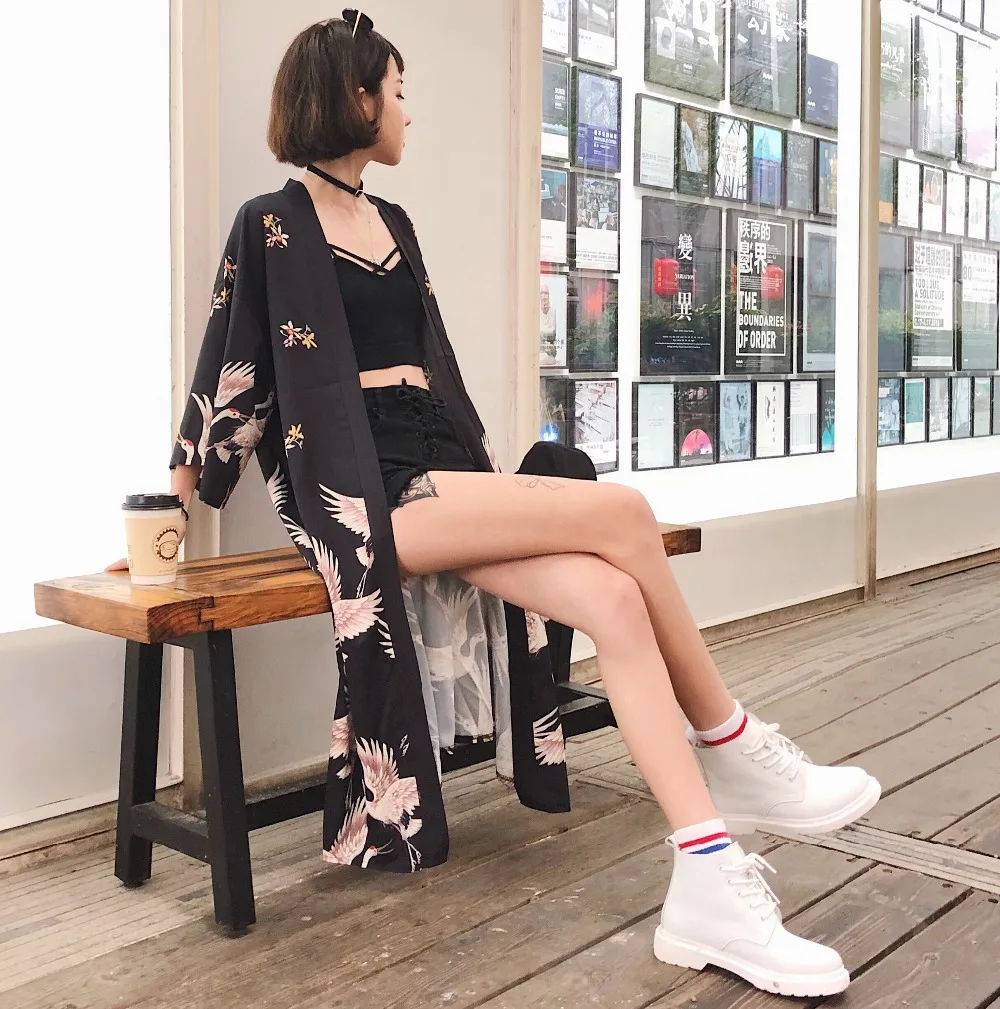 korean style HARAJUKU digit print 2018 summer kimono long cardigan feminino outerwear thin sun protection coats womens (B1638)