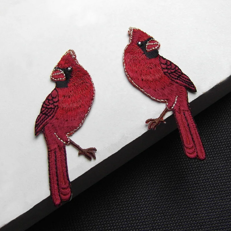 1 Pair Embroidered Red Parrot Patches for Clothing Iron on Bird Patch