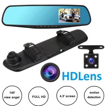 4,3 ''Автомобильный dvr камера заднего вида DVR зеркало 2 s регистраторы 1080 P аудио видео регистратор регистраторы двойной объектив Dashcam