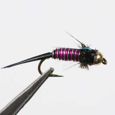 Bimoo 10 шт. 12# медная приманка для ловли нахлыстом John Beadhead Nymphs - Цвет: PurplelSilver Wire