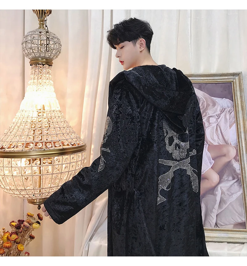 Male Trench Coat Men Black Long Punk Rave Steampunk  (26)