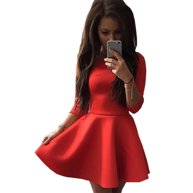 Women Dress 2020 New Fashion long-sleeve A-line Sexy Mini Formal Solid Color Dresses Vestidos GZ6032 | Женская одежда