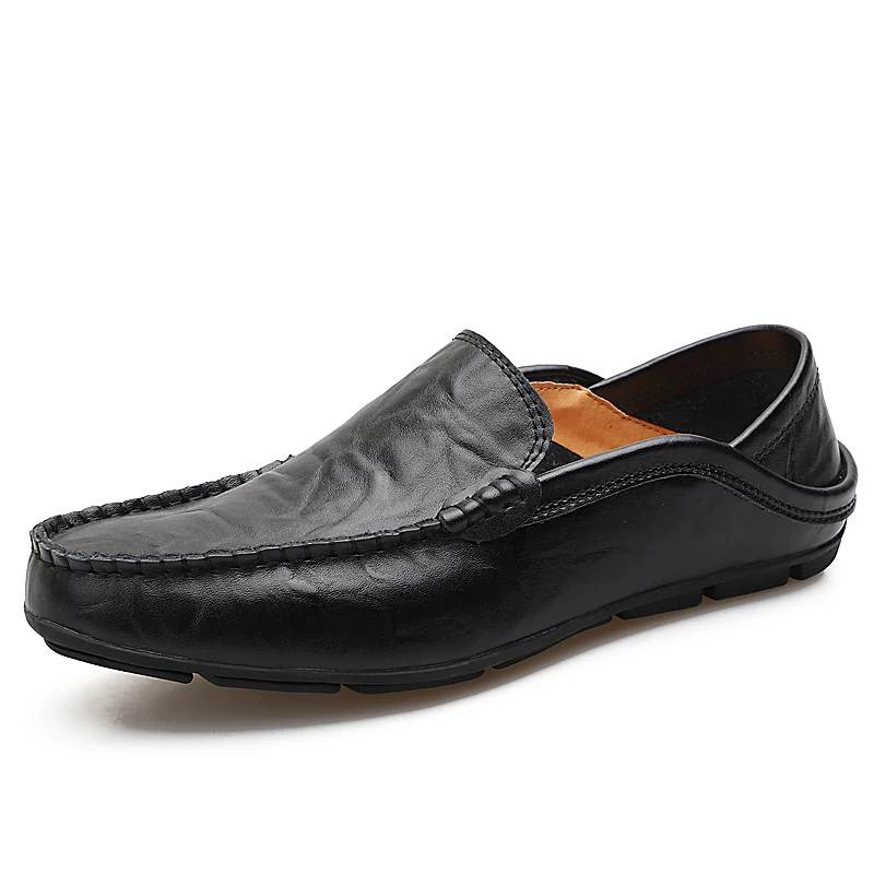 Итальянская мужская повседневная обувь; Роскошные брендовые летние мужские лоферы из натуральной кожи; Мокасины без шнуровки; дышащая мужская обувь для вождения; JKPUDUN - Цвет: Black