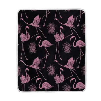 

Fashion Pink Flamingo Black Blanket Soft Warm Cozy Bed Couch Lightweight Polyester Microfiber Blanket
