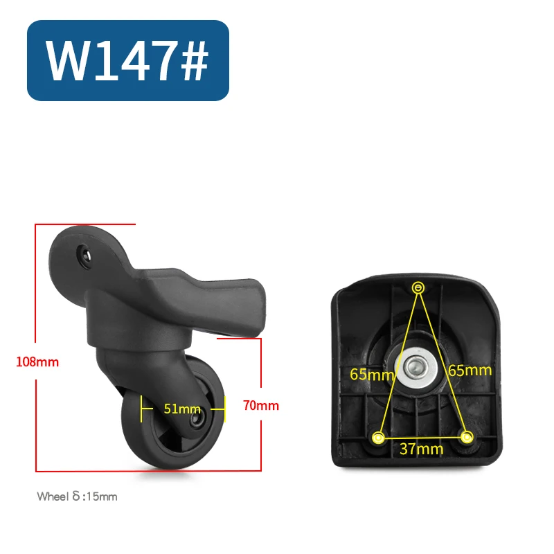 W147(2 Wheels)Black Замена чемодана, колеса для чемодана, запчасти для багажных колес, универсальные колеса для чемоданов, бесшумные Сменные ролики - Цвет: W147(2 Wheels)Black