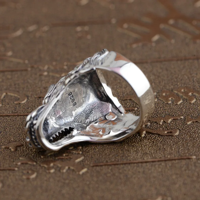 Балмора Твердые 925 пробы серебро Винтаж Голова Дракона кольца для Для мужчин красный гранат тайский серебряное кольцо в стиле панк; бижутерия Anillo