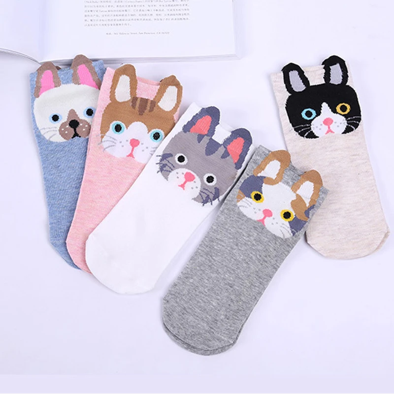 

Fashion Cartoon Socks for Women Short Socks Animal Ear Cotton Ankle Socks With Prints Funny Ankle Sock for Female Sokken Hosiery