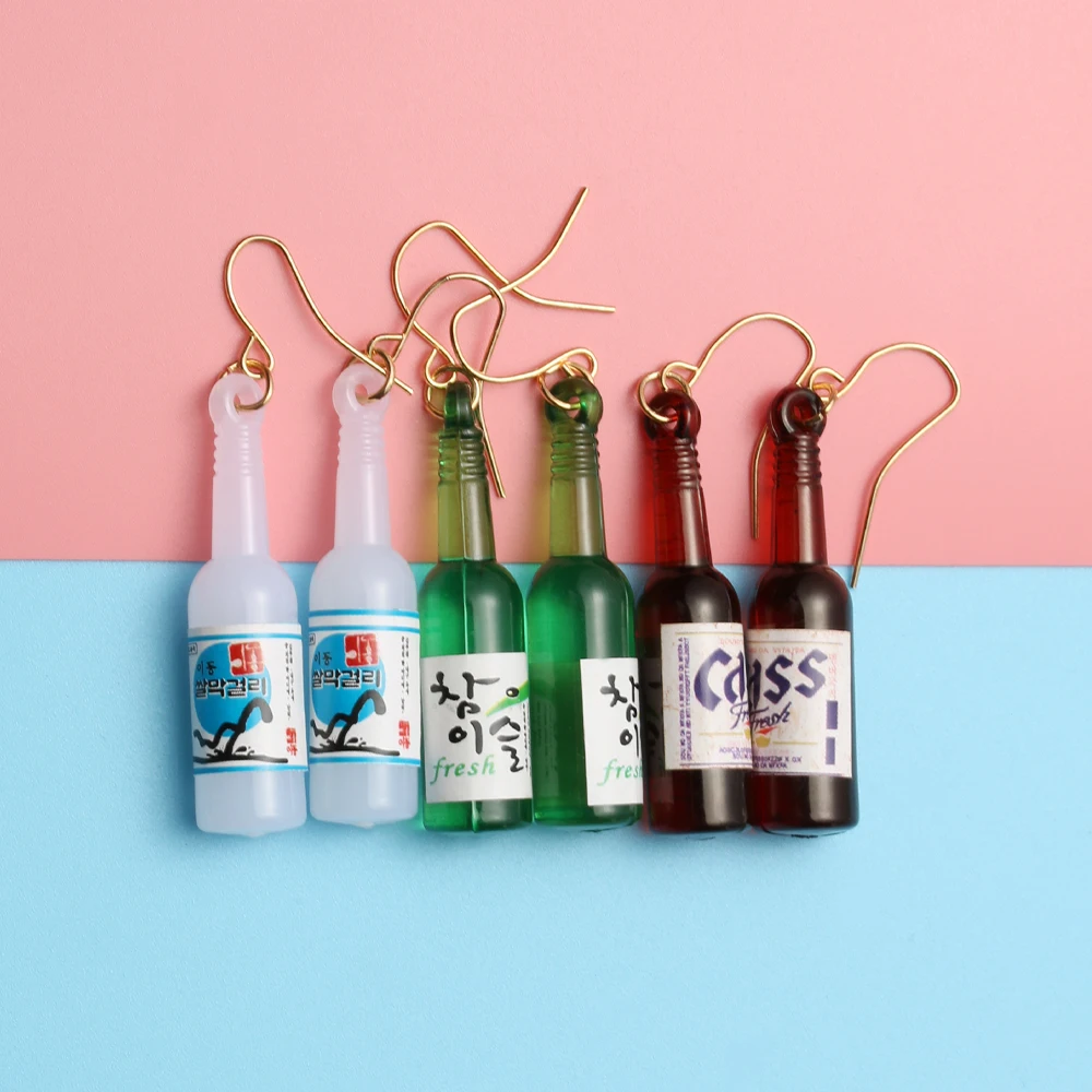 

Creative Unique Drop Earrings Women Wine Bottle Bubble Tea Earring Personality Resin Milk Tea Drink Wine Bottle Earrings Funny