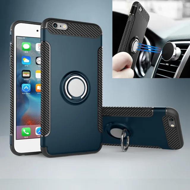 

Case for iPhone 7 8 X 10 6 S 6S Plus 5 5S SE Car Holder Magnetic Suction Ring Bracket Shockproof Rugged Armor Phone Cover