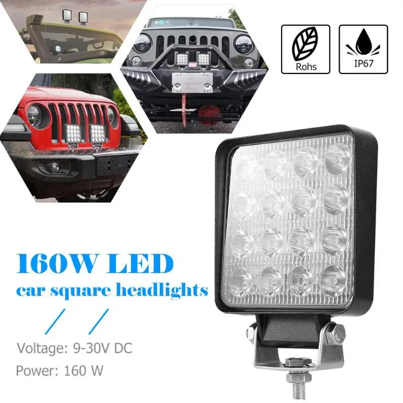

160W Square Offroad LED Work Light Bar IP67 Waterproof Spot Beam Driving Fog Lamp for Car Boat Tractor 4WD ATV SUV