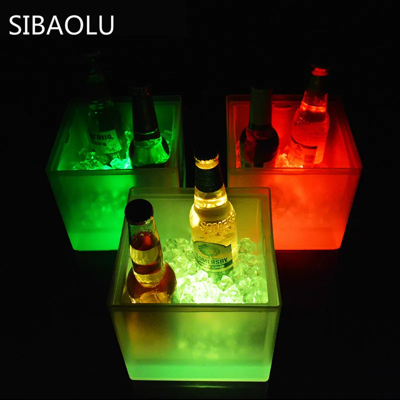SIBAOLU 3.5L Waterproof Plastic LED Ice Bucket Light Up Champagne Beer