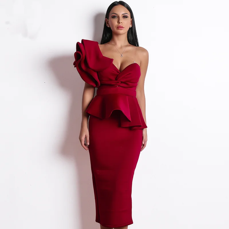 

2019 evening dress dress slim slim sexy shoulder and lotus leaf backless ladies evening dress new fashion party evening dress