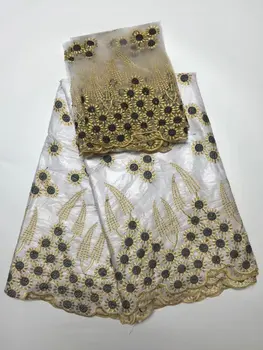 

(5+2yards/set)new african trend bazin riche getzner fabric in white with black&gold embroidery for nigerian party