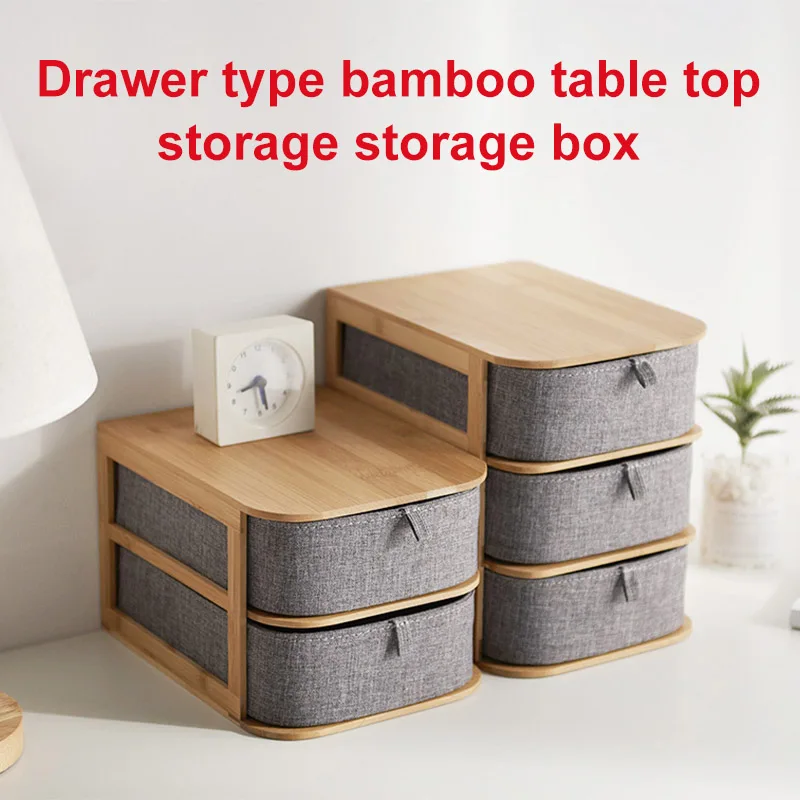 

Multi-layers Bamboo Wood Storage Box with Oxford Cloth Drawers for Desktop LXY9 AP12