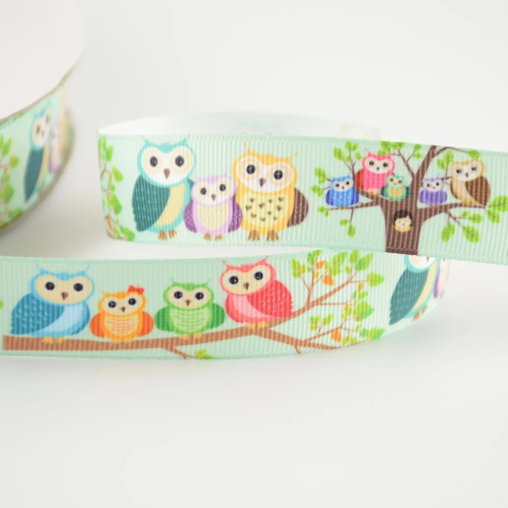 

Branch family owls designs 100% polyester printed grosgrain ribbons 7/8" 22 mm width for gifts baby clothing accessories