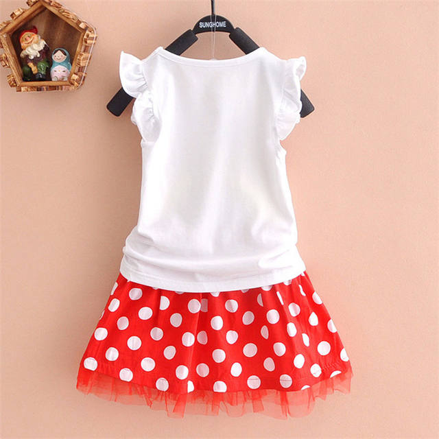 New 2019 T-shirt + skirt baby child suit 2 pieces fashion girls clothing sets Minnie children’s clothes bowknot shirt dress 2-10