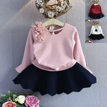 2016 autumn new pearl collar horn sleeve blouse sweet lady female children’s clothing lace long sleeve T-shirt