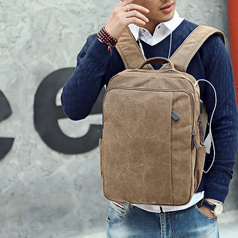

2019 Vintage Men Canvas Backpack Student Large School Backpack Teenagers Rucksack USB Charge Computer Bag Travel