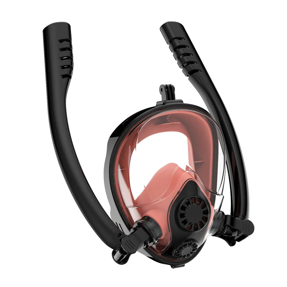 Маска для подводного плавания на все лицо для естественного дыхания и безопасного плавания анти-утечка Анти-туман Дайвинг маска сухая Трубка Набор K2 для детей и взрослых - Цвет: Black pink