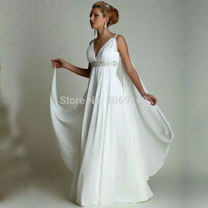 Greek Style Wedding Dresses With Watteau Train 2019 Sexy V Neck Long Chiffon Grecian Beach Maternity Bridal Gowns Grecian