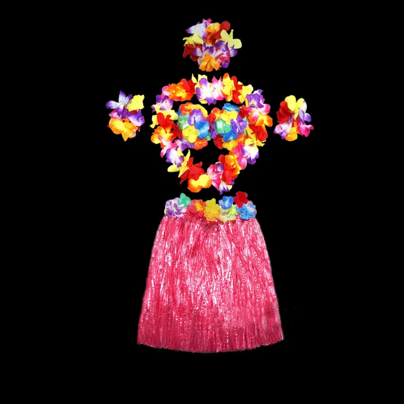 8 цветов платье для девочек 6 шт. Юбка Хула Пластиковые волокна Гавайские костюмы эластичная талия танцевальный фестиваль ребенок взрослый - Цвет: Красный